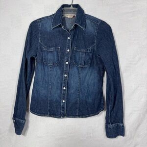 Vintage Guess Blue‎ Jean Denim Long Sleeve Shirt with Logo Patch Size Small